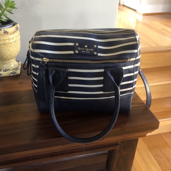 kate spade Handbags - navy and white stripe kate spade bag